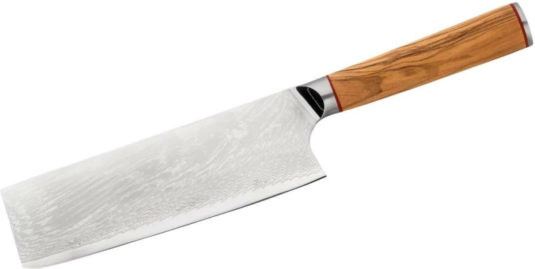 Cuchillo de cocina Chai Dao de acero de Damasco con núcleo AUS-10V, madera de olivo y G10