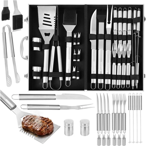 Set de utensilios para barbacoa de acero inoxidable con maletín de aluminio Kaminer (26 piezas)