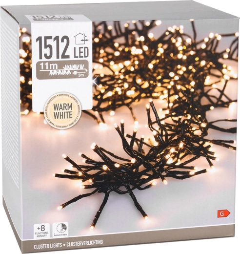 Guirnalda LED navideña de 11 m, 1512 LED de luz blanca cálida, IP44 con temporizador