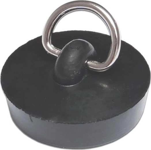 Tapón de goma para desagüe de 39 mm, negro con anilla metálica