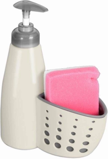 Dispensador de detergente con compartimento para esponja, beige 370 ml