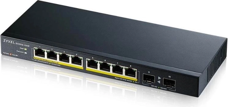 Conmutador Gigabit Zyxel GS1100-10HP 120W PoE con puertos uplink ópticos