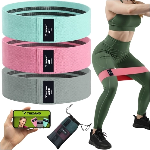 Juego de bandas de resistencia TRIZAND 3 uds, textiles 8–31 kg con plan de entrenamiento QR