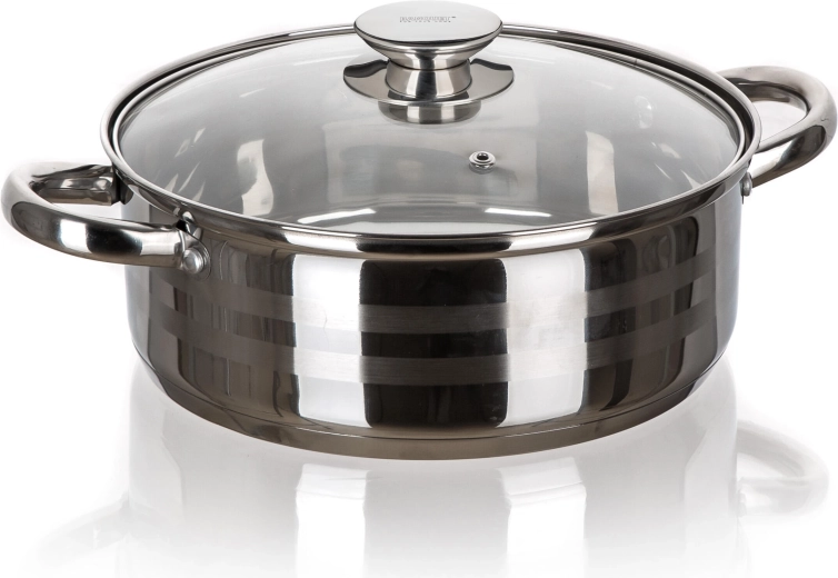 Cacerola de acero inoxidable con tapa de cristal 24 cm LIVING