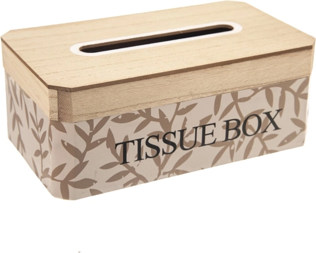 Caja decorativa de madera para pañuelos con motivo de hojas 24 × 14 × 10 cm