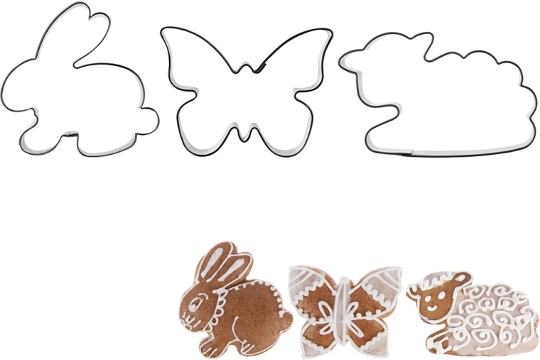 Juego de cortadores de galletas de acero inoxidable con forma de conejito, mariposa y ovejita – 3 uds