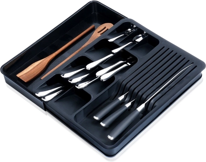Organizador extensible para cajón de cubiertos y cuchillos, negro 40 × 31 cm