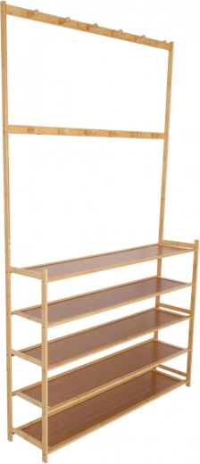 Zapatero de bambú con 5 estantes y perchero superior, 100 cm