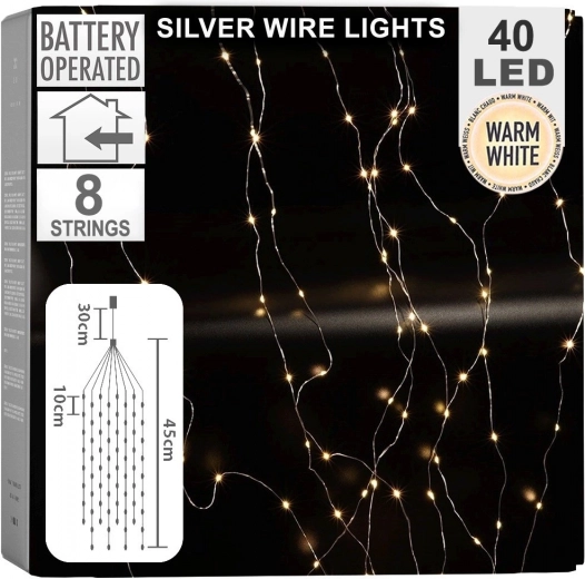 Guirnalda colgante de luces LED 40 LED, 45 cm, blanco cálido, a pilas