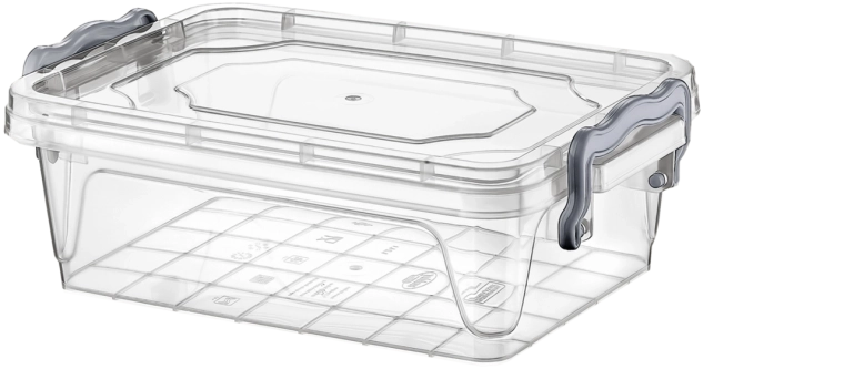 Caja de almacenamiento de plástico 2 l con tapa de clips, transparente