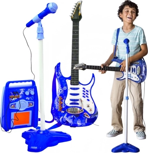 Guitarra eléctrica infantil con micrófono y amplificador – set azul