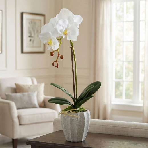 Orquídea decorativa artificial en maceta de 45 cm - 1 unidad