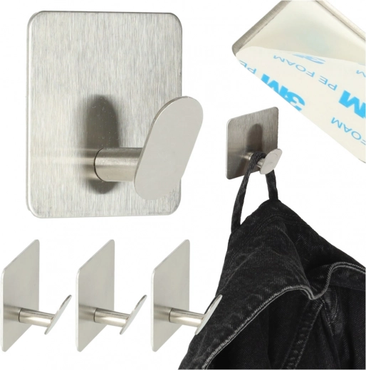 Ganchos de pared metálicos autoadhesivos, plateados, juego de 4 uds.