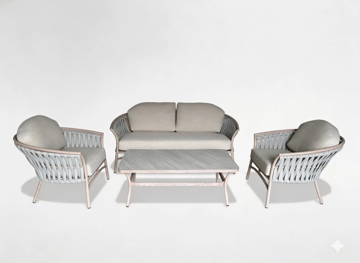 Set de jardín de aluminio Valletta beige con cojines grises