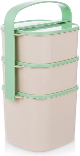 Fiambrera de comida de plástico de 3 niveles 2 l + 2× 1,15 l