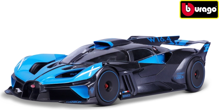 Modelo de coche Bugatti Bolide a escala 1:18, negro metálico y azul