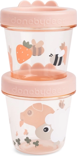 Done by Deer recipientes para comida infantil Tiny farm rosa, 2 uds