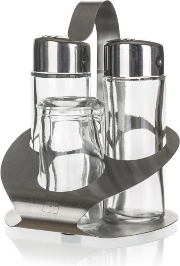 Juego de salero y pimentero Culinaria 35 ml con soporte de acero inoxidable y recipiente para palillos