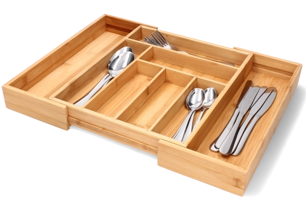 Organizador extensible de bambú para cubiertos para cajón