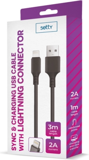 Cable USB–Lightning Setty 3 m 2 A negro