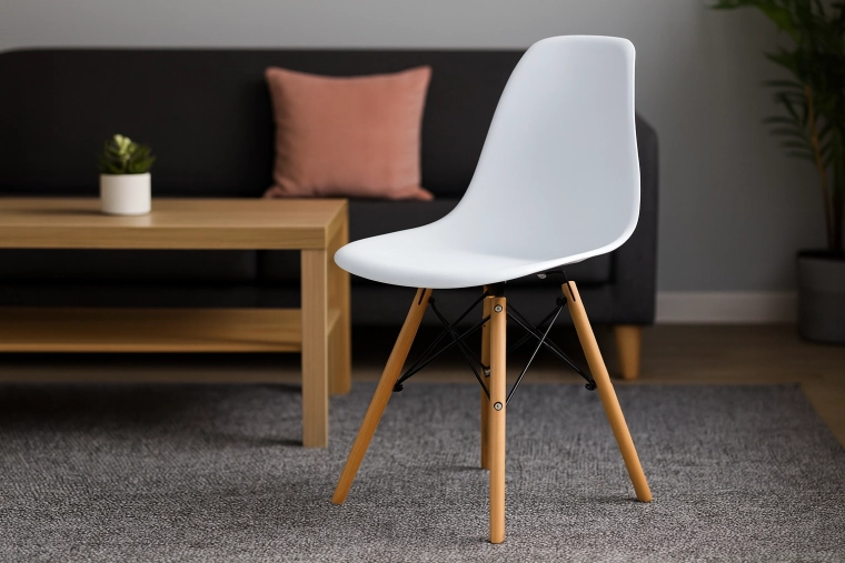 Silla blanca moderna con patas de madera