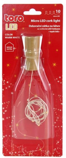 Guirnalda luminosa decorativa para botella con tapón de corcho TORO, 10 LED, blanco cálido