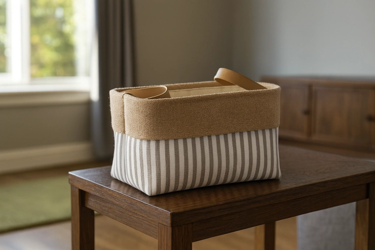 Cesta organizadora textil a rayas 20 × 30 × 18 cm
