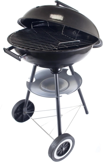 Parrilla de jardín redonda de carbón 40 cm con tapa, negra