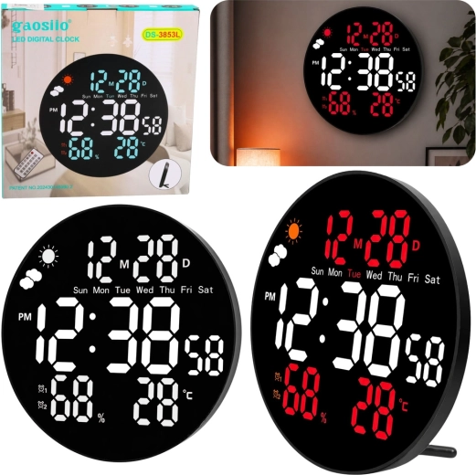 Reloj de pared digital LED Gaosio de 25 cm con temperatura, humedad y control remoto