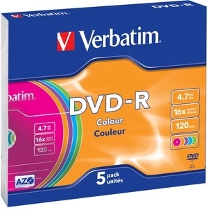 Verbatim DVD-R Colour 4,7 GB 16× Slim Case - 5 unidades
