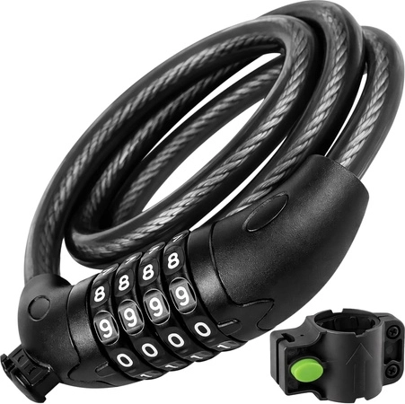 Candado para bicicleta TRIZAND con código numérico, cable de acero 120 cm, 13,5 mm