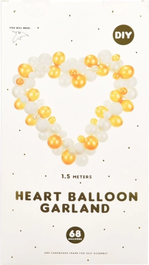 Guirnalda de globos en forma de corazón blanca y dorada 160 cm 68 uds.