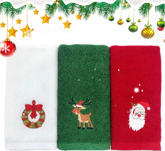 Juego de toallas de algodón navideñas con motivos de San Nicolás y reno, 32 × 45 cm - 1 unidad