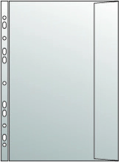 Funda transparente para documentos A4 con solapa y perforación europea, PP 120 micras, granulado