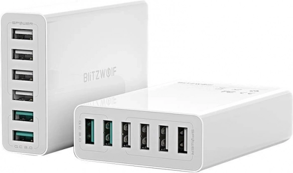 Cargador USB de 6 puertos BlitzWolf QC 3.0, 60W blanco