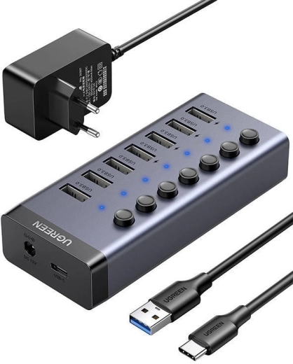 Hub USB UGREEN 7 en 1 USB-C con 7× USB 3.0 y carga rápida - 1 unidad