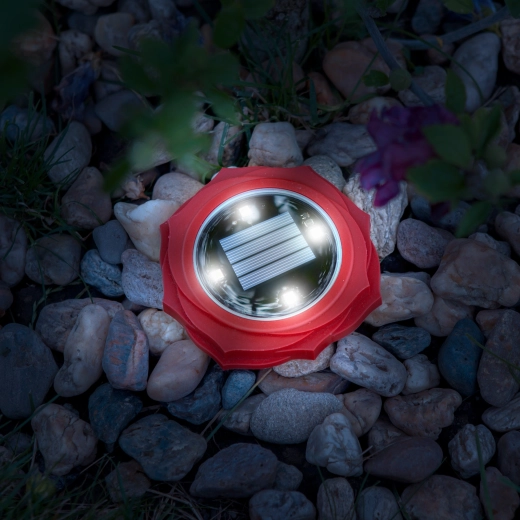 Lámpara LED solar de jardín con estaca, roja, con luz blanca fría