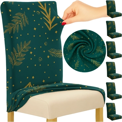 Fundas elásticas navideñas para sillas RUHHY, verdes, set de 6 uds.