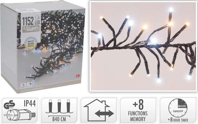 Guirnalda luminosa LED navideña 8,4 m 1152 LED blanco cálido con temporizador
