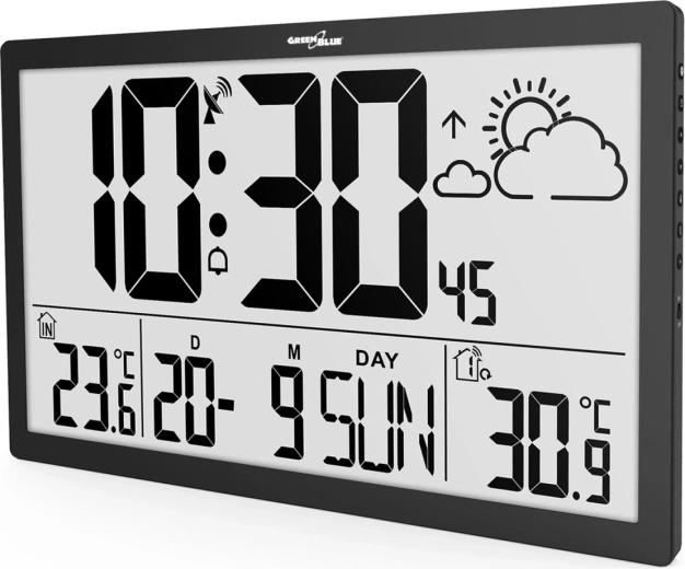 Reloj de pared multifunción con pantalla LCD y sincronización DCF