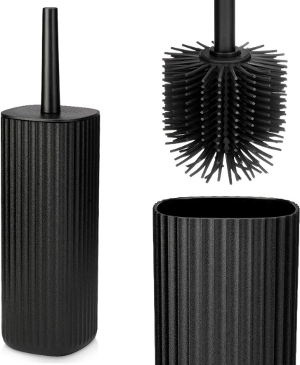 Cepillo de WC de silicona con soporte Vilde negro mate 36 cm - 1 pieza