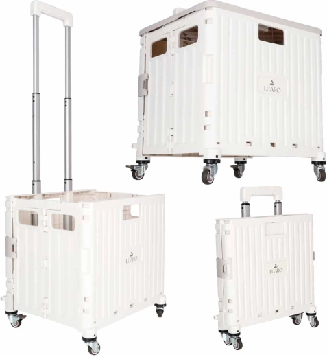 Carrito de compra plegable LUARO sobre 4 ruedas con tapa, blanco - 1 unidad
