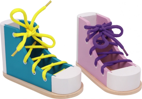 Small Foot set de juego Aprende a atarte los cordones – zapatos de madera, 2 uds.