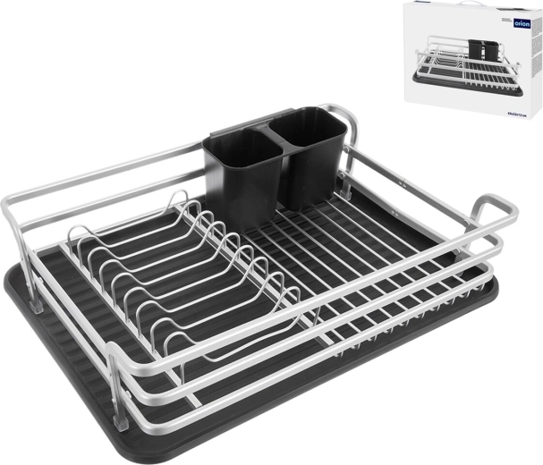 Escurridor de platos deluxe con marco de aluminio y bandeja de goteo 43 × 32 × 12 cm