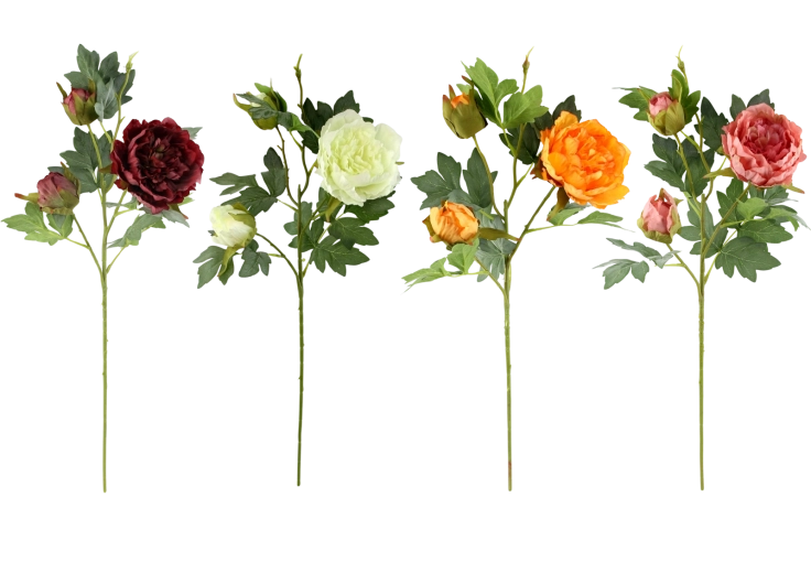 Rama artificial de peonía con tres flores 66,5 cm, mix de colores