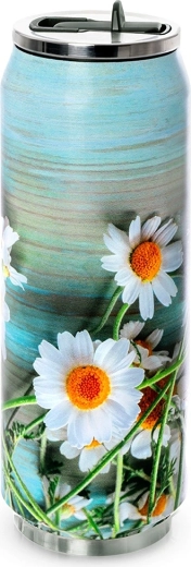 Taza térmica de acero inoxidable con forma de lata con flores 500 ml