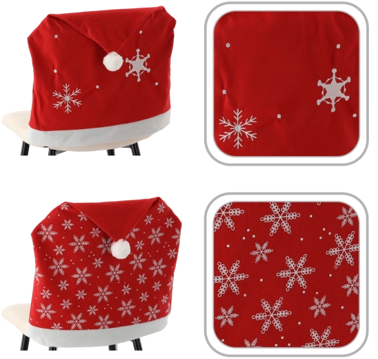 Funda navideña para el respaldo de silla estilo gorro con copos de nieve