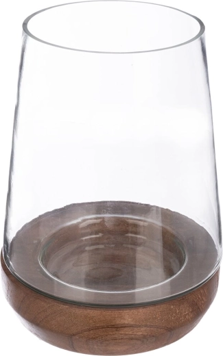 Portavelas de vidrio y madera de mango mango