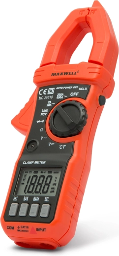 Multímetro digital de pinza Maxwell con selección automática de rango, NCV y medición de corriente CA de hasta 600 A