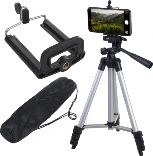 Trípode universal para teléfono, cámara de fotos y cámara de vídeo 105 cm (rosca 1/4") con soporte para smartphone